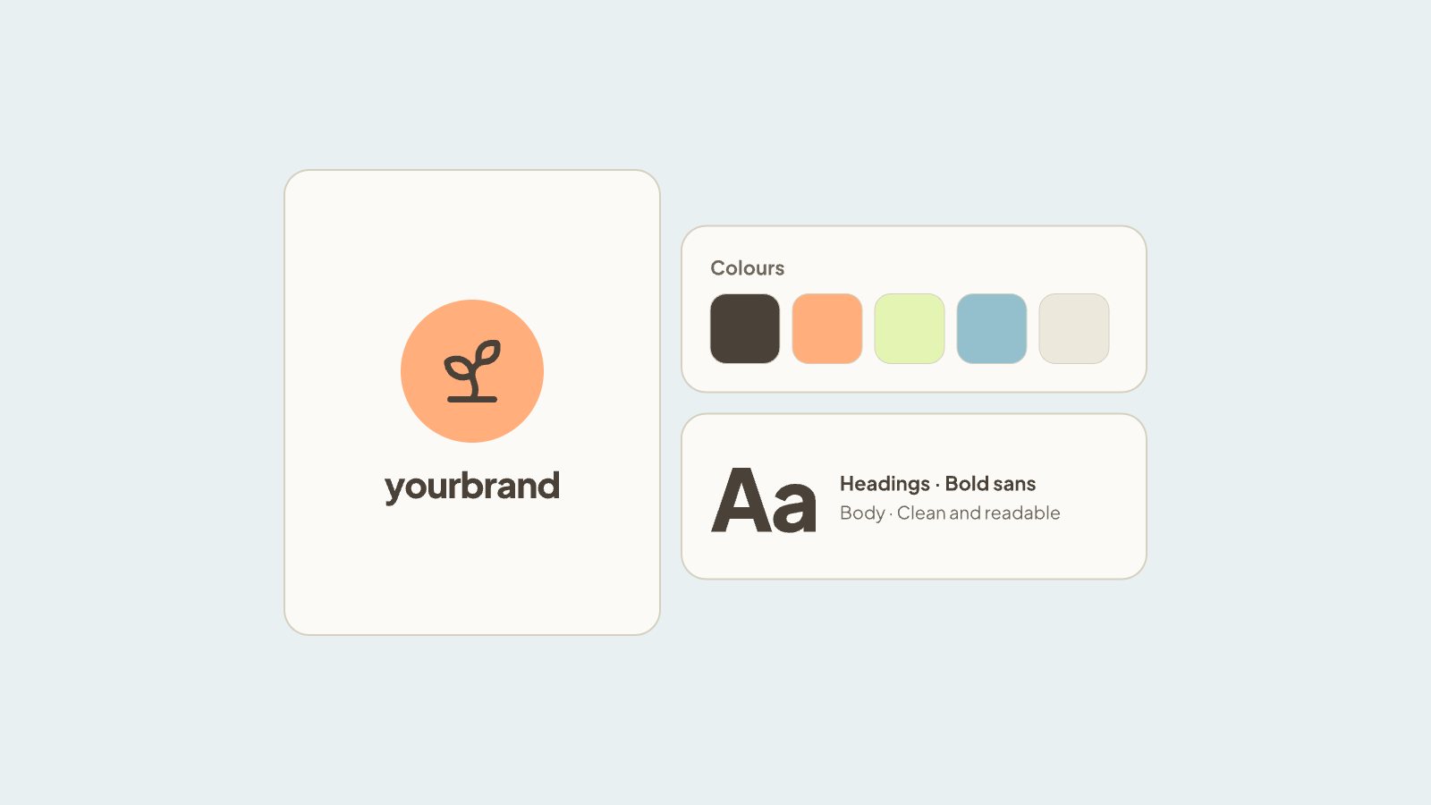 Brand identity board with logo, colour palette and typography