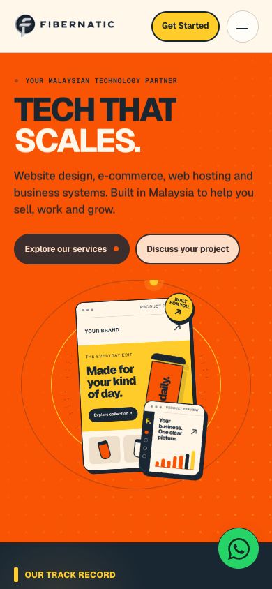 Fibernatic website on mobile, designed by Elemention