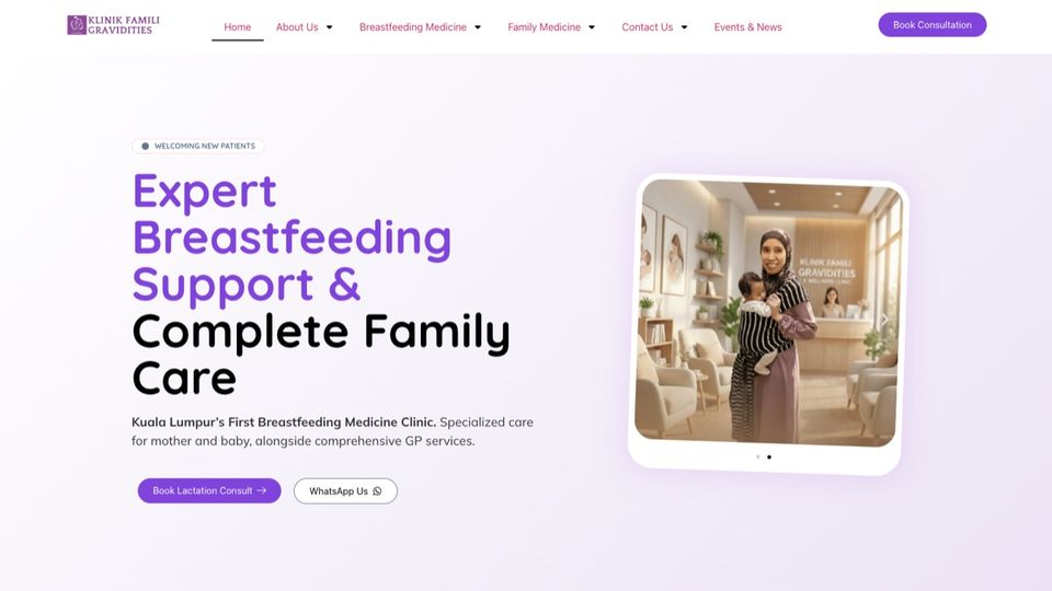 Klinik Famili Gravidities website on desktop, designed by Elemention