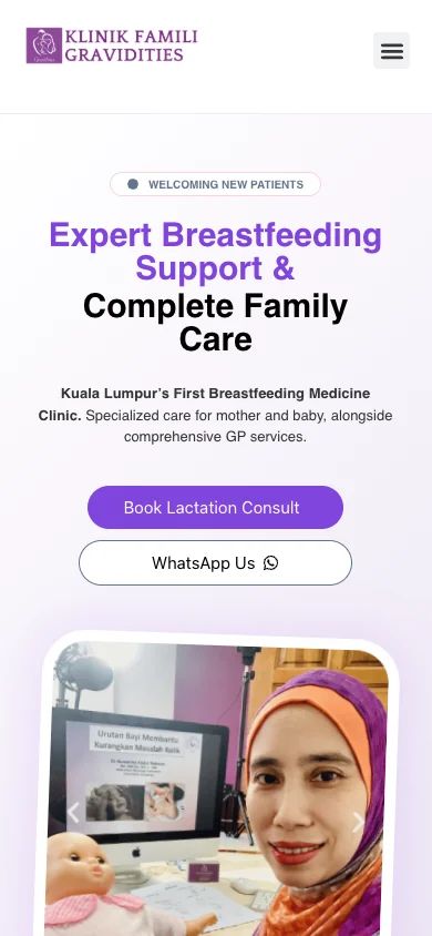 Klinik Famili Gravidities website on mobile, designed by Elemention