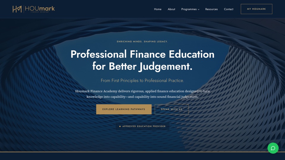 Houmark Finance Academy website on desktop, designed by Elemention