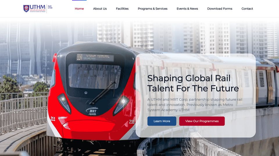 RailX UTHM website on desktop, designed by Elemention