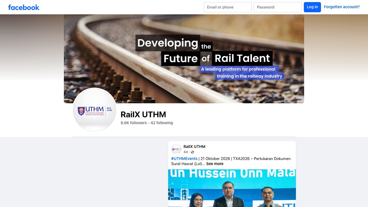 RailX UTHM Facebook page