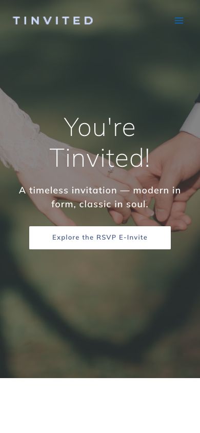 Tinvited website on mobile, designed by Elemention