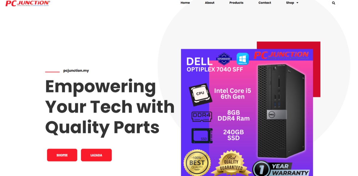 PC Junction online store homepage designed by Elemention