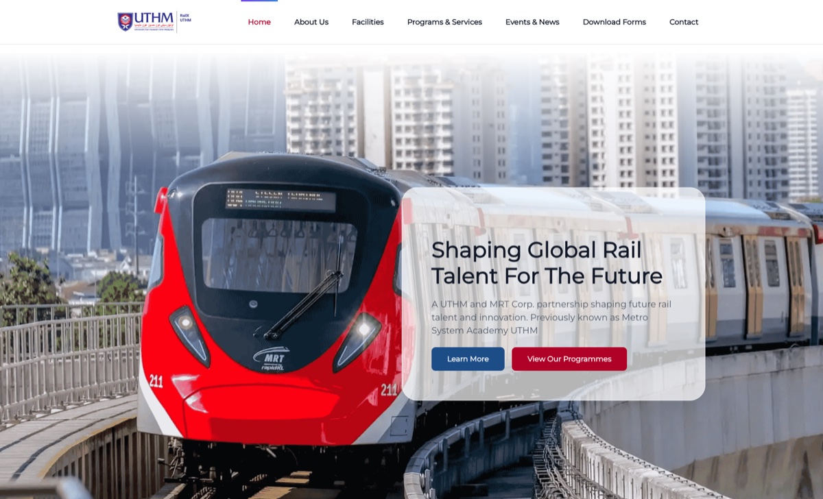 railx.uthm.edu.my website homepage designed by Elemention